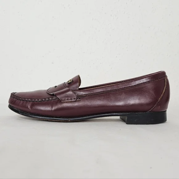 Etienne Aigner Burgundy Leather Penny Loafers Vintage 7N Narrow - Picture 4 of 14